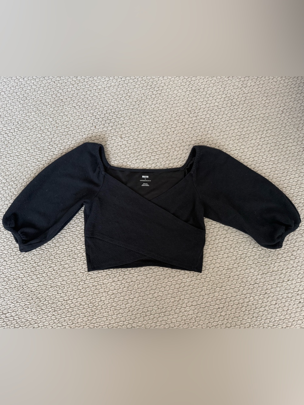 Maeve by Anthropologie - Black Puff Sleeve Cropped Top